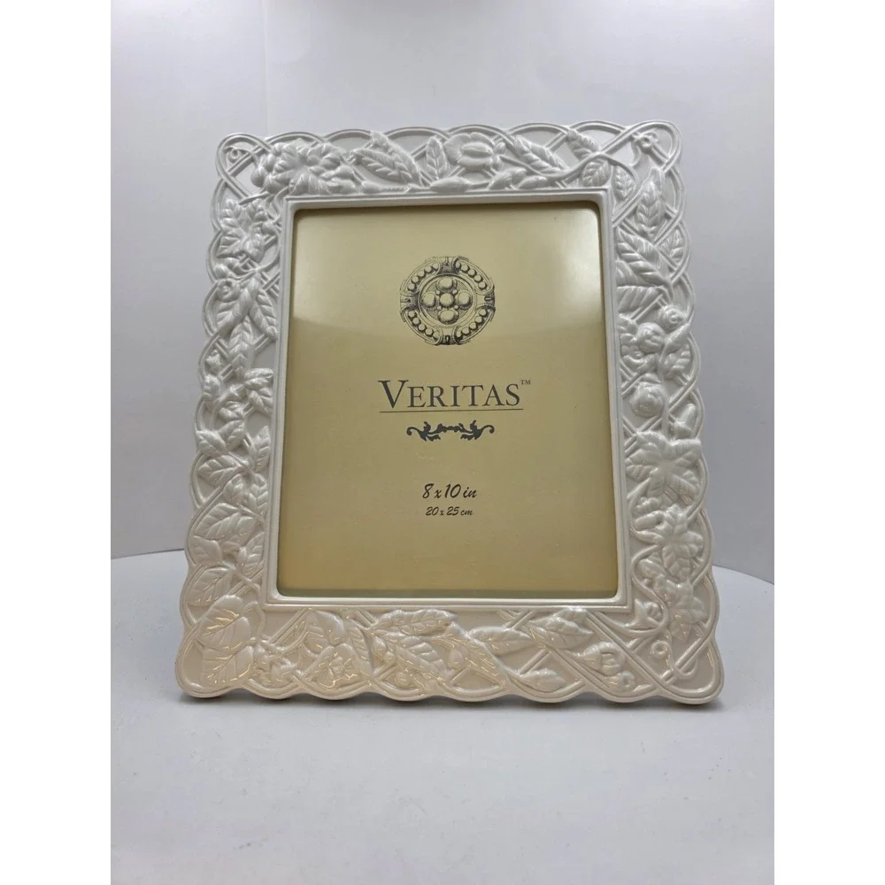 VTG Ivory Ceramic Floral Picture Frame 8x10 Embossed White Shabby Chic 13x11.5
